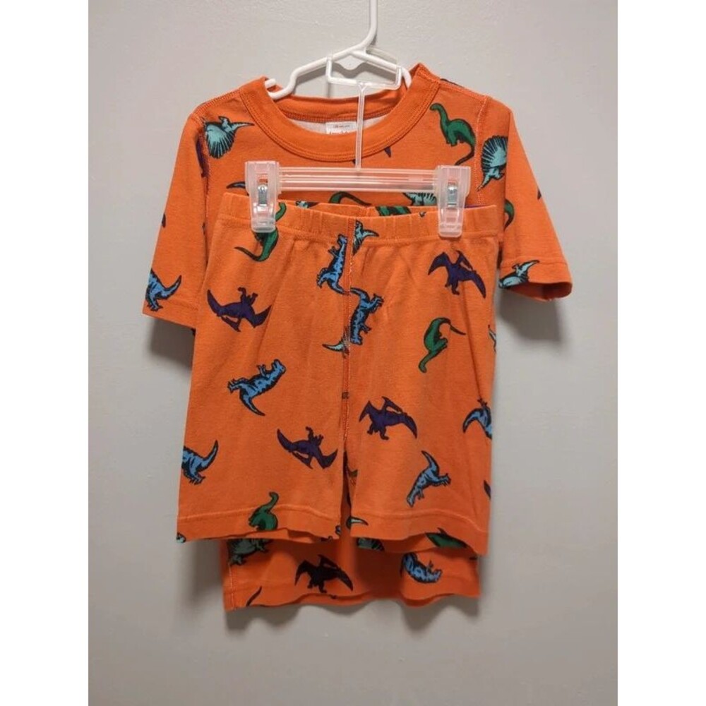 Hanna Andersson Orange Dinosaur Organic Cotton Short Pajama Set Boys Sz 130 US 8